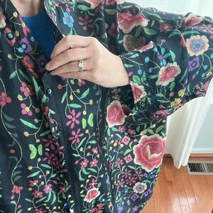 Johnny Was “Emby” Black Floral 100% Silk Blouse 2X